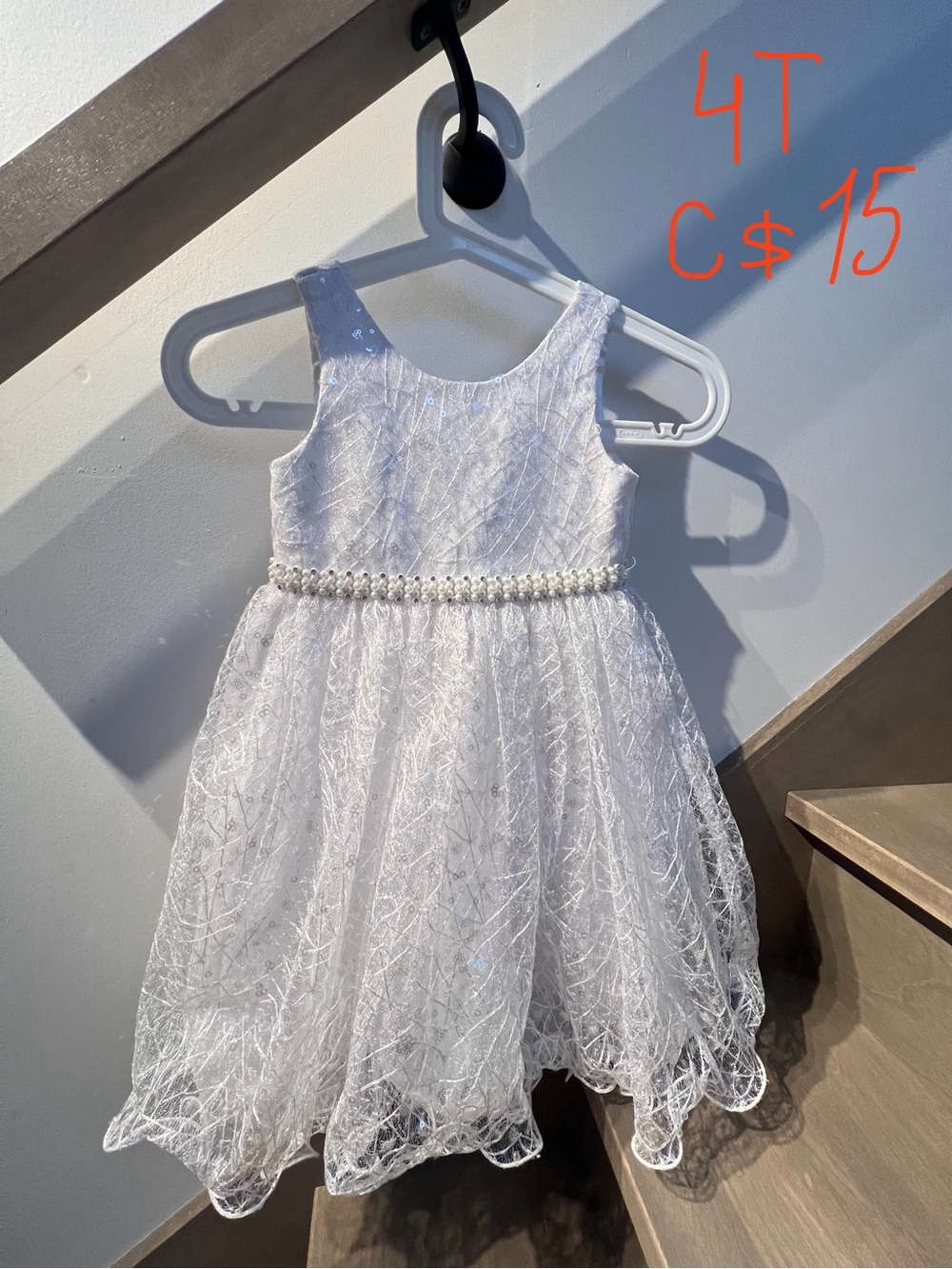 American Princess White Sparkle Pearl Waist Girls' Formal Dress